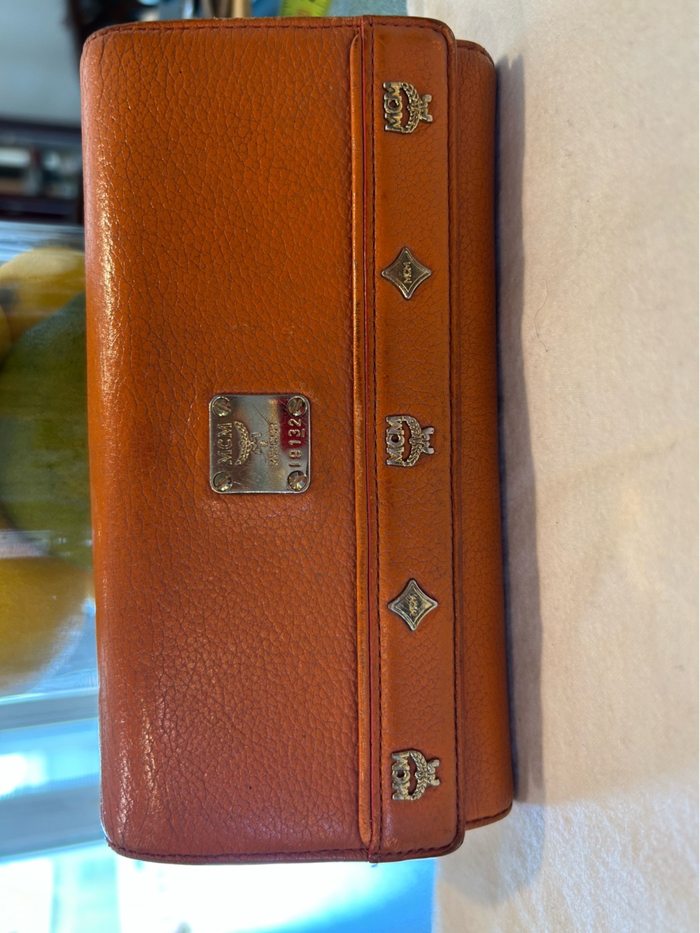 MCM Orange Leather Long Wallet with Gold Hardware